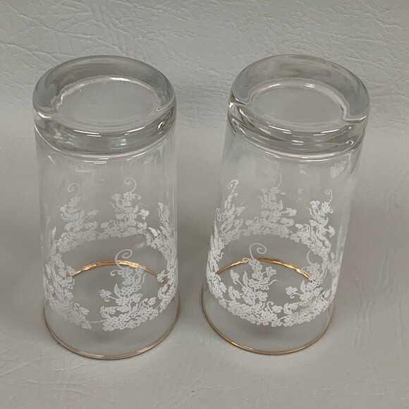 Clear Glasses White Flowers Floral Gold Trim Lot of 2 - Picture 8 of 8
